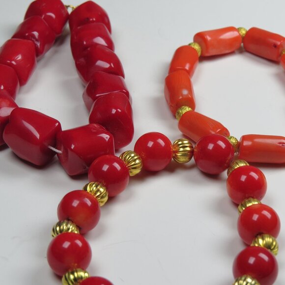 Genuine Coral 18k beads Bracelets lot sale 3 pieces - Picture 1 of 4
